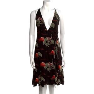 Reformation Black V Neck Sundress Tropical Twee Floral Bird Print Whimsigoth XS